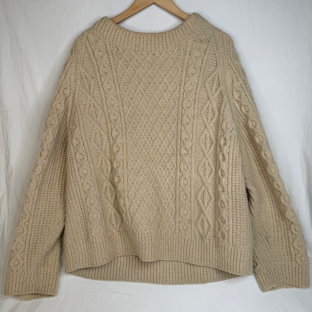Aran Sweater Irish Wool Natural Extra Large